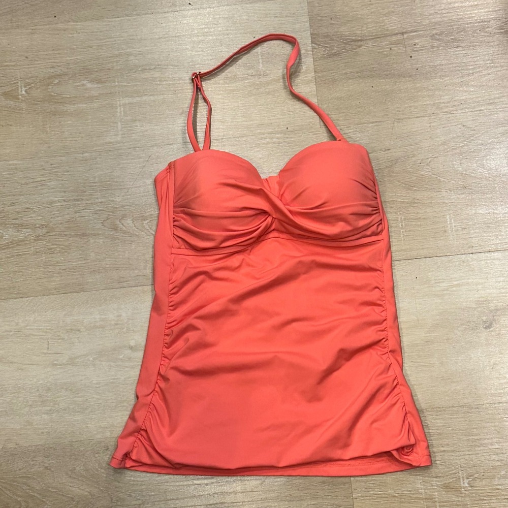 Anne Cole Coral Twist Front Bandeau Tankini Top XS Removable Strap Activewear